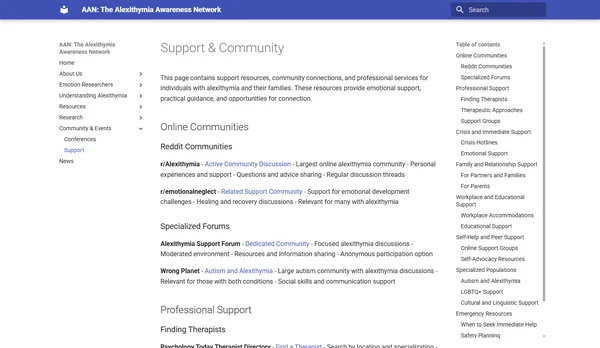 Alexithymia Awareness Network Support