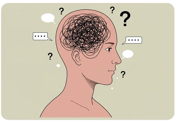 Person struggling to articulate feelings, words are a maze