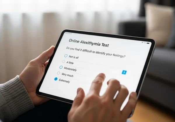 User taking an online alexithymia test on a tablet