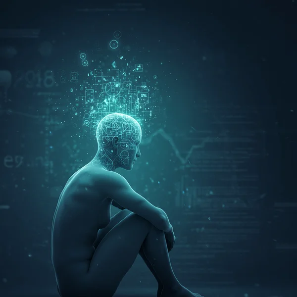 Person reflecting, taking an alexithymia self-test.