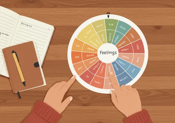 Person using a feelings wheel to identify emotions