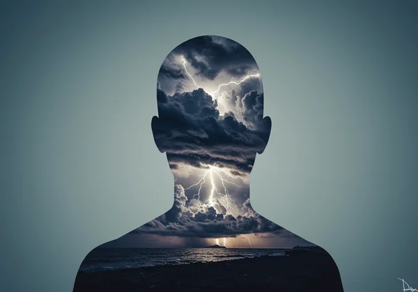 Abstract storm inside a person, showing emotional disconnect