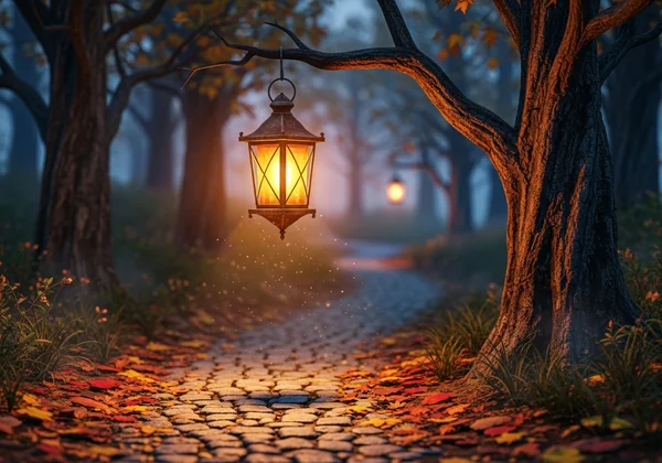 Warm lantern lighting the path